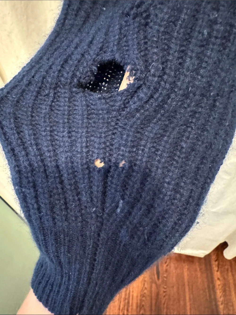 Tory Burch Navy Ribbed Button-Up Women's cashmere Sweater - Picture 3 of 8